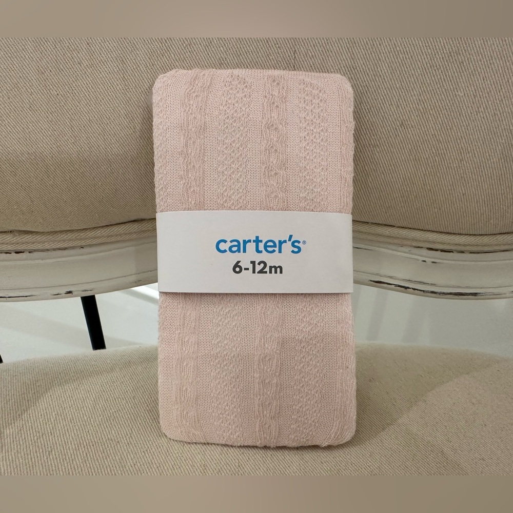 🦢 6~12 Mth Carter's Soft Pink Pattern Knit Baby Tights NWT